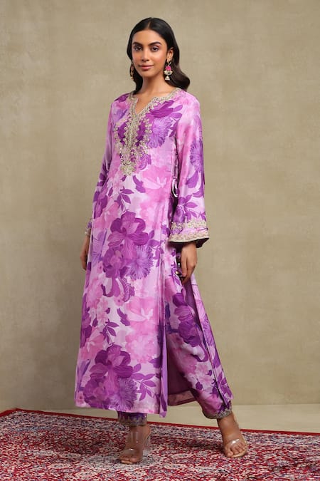 Dohr India Floral Print Kaftan & Pant Set 