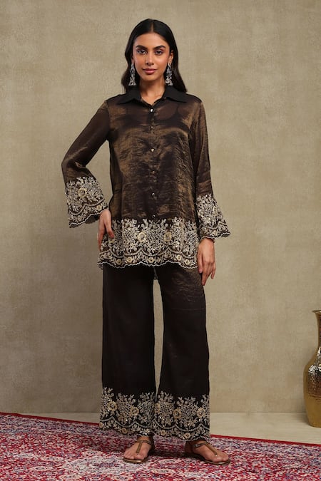Dohr India Chanderi Dori Embroidered Shirt & Trouser Set 