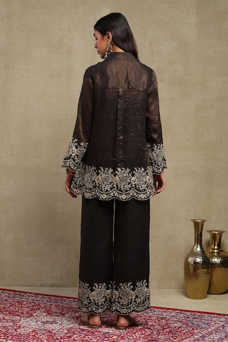Dohr India Chanderi Dori Embroidered Shirt & Trouser Set 
