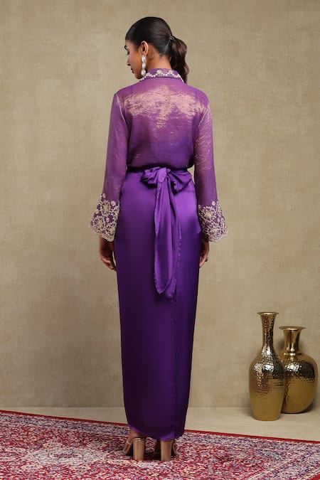 Dohr India Dori Embroidered Scallop Shirt Skirt Set 