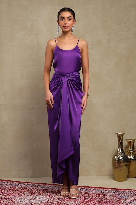 Shop Dohr India Purple Chanderi, Satin Embroidery Collared Dori Scallop Shirt Skirt Set Online at Aza Fashions Shop_Dohr India_Purple Chanderi, Satin Embroidery Collared Dori Scallop Shirt Skirt Set _Online_at_Aza_Fashions