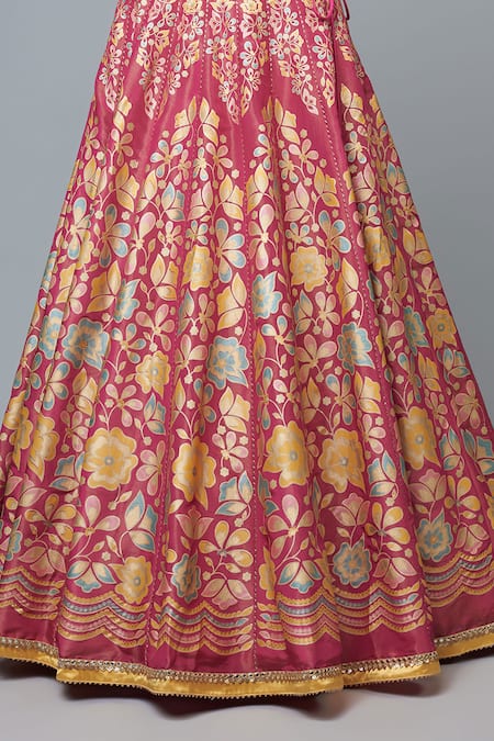 Buy I Am Design Pink Silk Embroidery, Zari, Mirrors, Sequins Sweetheart Floral Print Lehenga Set Online at Aza Fashions Buy_I Am Design_Pink Silk Embroidery, Zari, Mirrors, Sequins Sweetheart Floral Print Lehenga Set _Online_at_Aza_Fashions