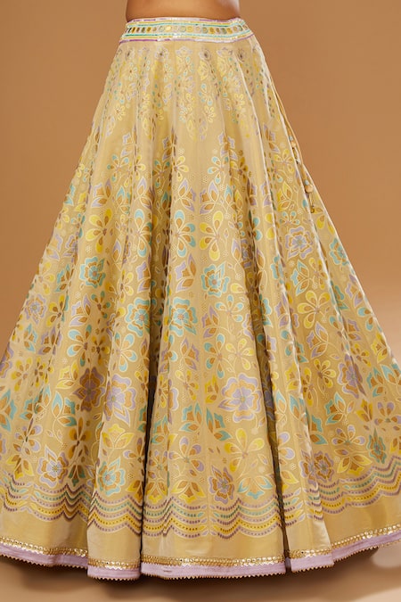 Buy_I Am Design_Gold Silk Foil Printing, Gota Patti, Embroidery, Bouquet Lehenga And Shirt Set _Online_at_Aza_Fashions