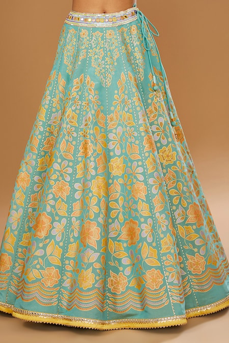 Shop_I Am Design_Mint Silk Gota Patti, Zari, Embroidery, Floral Print Lehenga And Kaftan Set _Online_at_Aza_Fashions