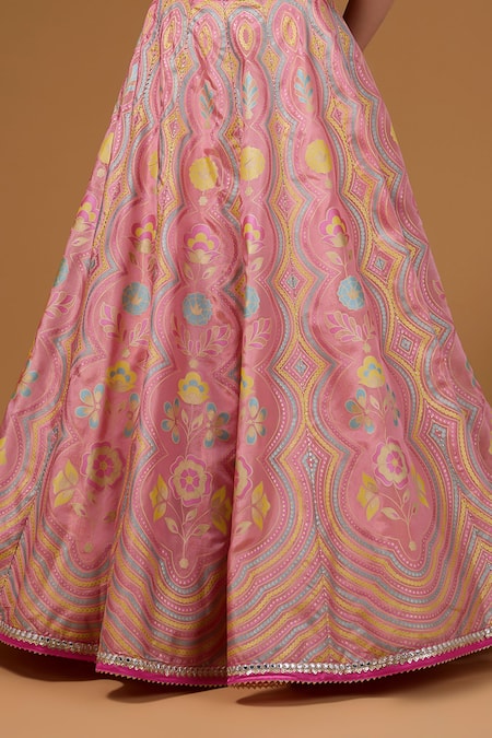 Buy_I Am Design_Purple Silk Embroidery, Mirrors, Sequins Floral And Scallop Print Lehenga Set 