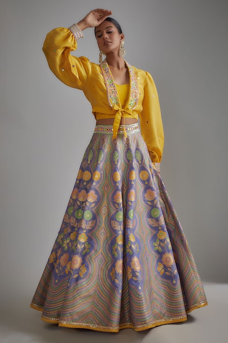 I Am Design Floral & Scallop Print Lehenga Set 