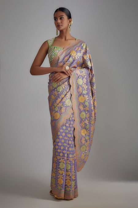 I Am Design Flower Print Saree With Blouse 