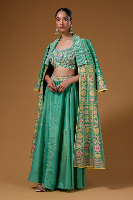 I Am Design Flower Print Anarkali Jacket Skirt Set