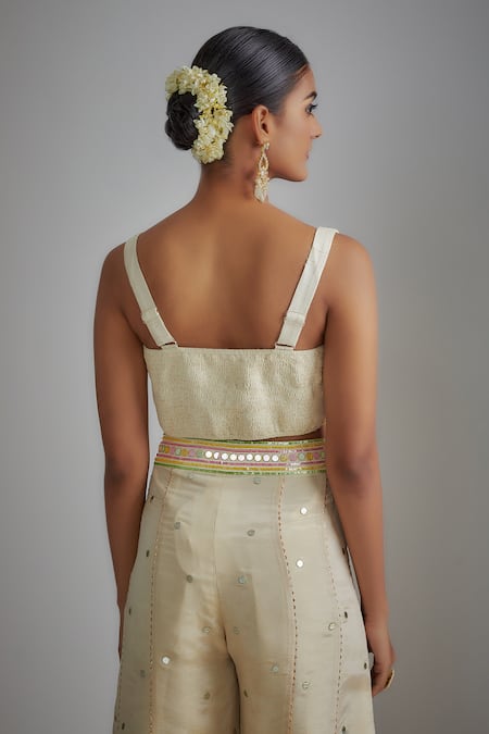 I Am Design Ivory Silk Mirrors, Sequins, Embroidery Open Neck, Printed Palazzo And Cape Set Online at Aza Fashions I Am Design_Ivory Silk Mirrors, Sequins, Embroidery Open Neck, Printed Palazzo And Cape Set _Online_at_Aza_Fashions