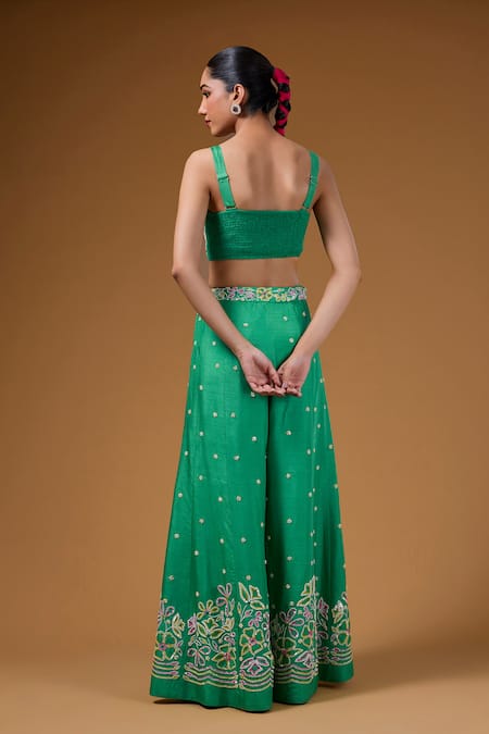 Buy I Am Design Green Silk Embroidery, Sequins Open , Square Floral Palazzo And Cape Set Online at Aza Fashions Buy_I Am Design_Green Silk Embroidery, Sequins Open , Square Floral Palazzo And Cape Set _Online_at_Aza_Fashions