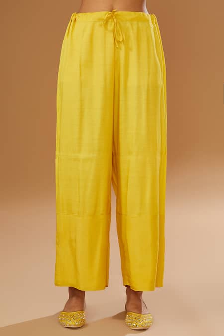 I Am Design_Orange Silk Embroidery, Mirrors, Sequins V-neck Floral Print Kaftan Pant Set _Online_at_Aza_Fashions