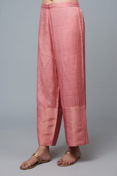 I Am Design_Purple Silk Embroidery, Sequins, Mirrors V-neck Bloom Print Kaftan Pant Set _Online_at_Aza_Fashions