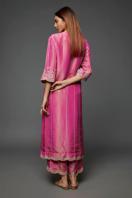 I Am Design Stripe Embroidered Kurta Set 