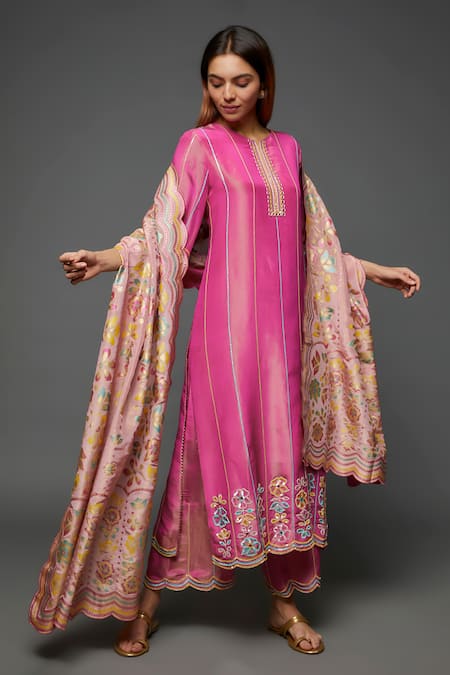 I Am Design Stripe Embroidered Kurta Set 