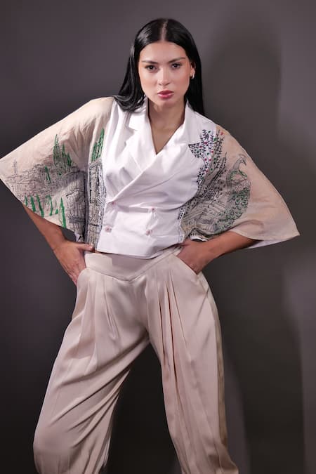 Rahul Singh Kantha & Aari Embroidered Cape Style Shirt & Trouser 