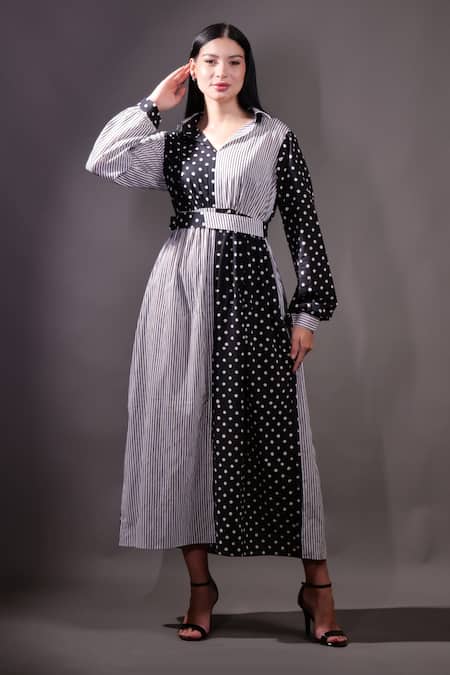 Rahul Singh Polka Dot & Stripe Block Print Dress 