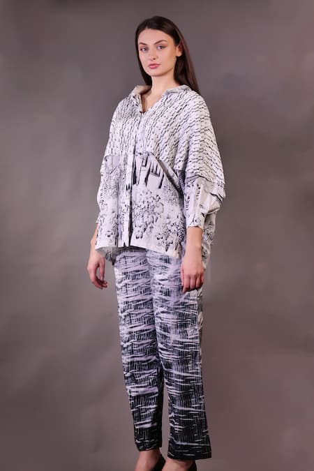 Buy Rahul Singh Ivory Cotton Collared, V-neck Block Print Shirt And Pant Set Online at Aza Fashions Buy_Rahul Singh_Ivory Cotton Collared, V-neck Block Print Shirt And Pant Set _Online_at_Aza_Fashions