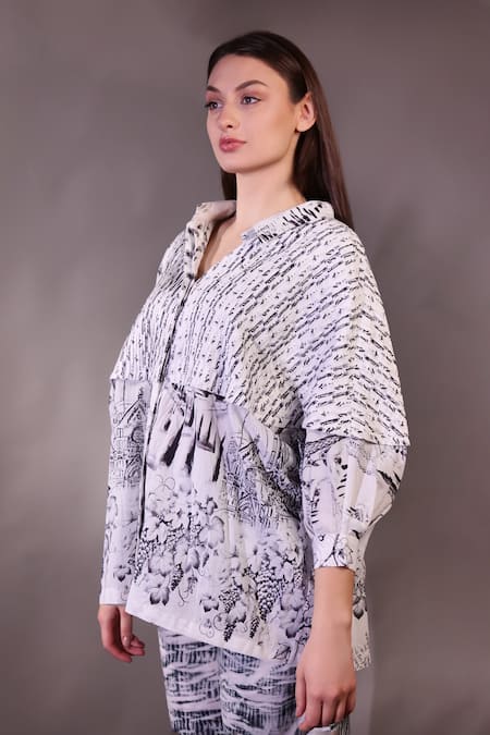 Shop Rahul Singh Ivory Cotton Collared, V-neck Block Print Shirt And Pant Set Online at Aza Fashions Shop_Rahul Singh_Ivory Cotton Collared, V-neck Block Print Shirt And Pant Set _Online_at_Aza_Fashions