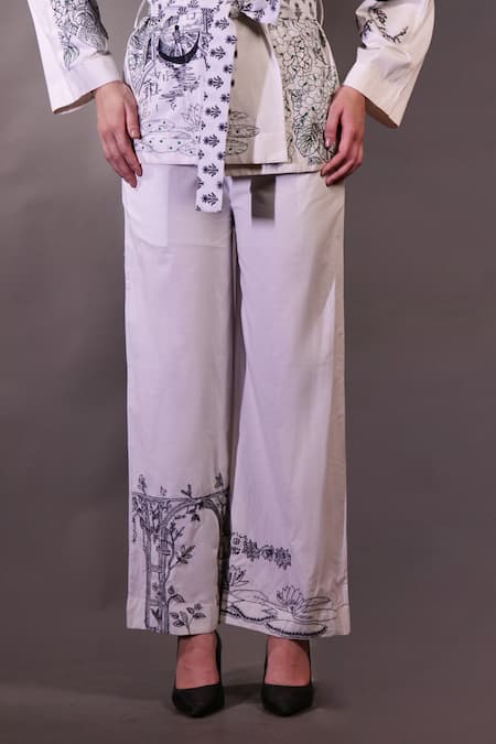 Rahul Singh_Ivory Cotton Embroidery, Metallic Thread Open Kantha Shacket And Trousers Set _Online_at_Aza_Fashions