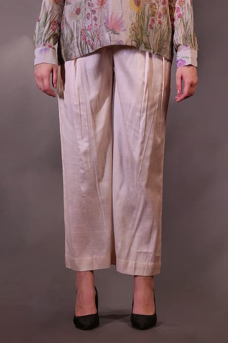 Shop_Rahul Singh_Ivory Silk Organza, Cotton High Neck Printed Top And Trouser Set _Online_at_Aza_Fashions