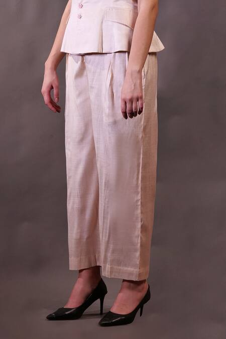 Rahul Singh_Ivory Silk, Cotton Collared Half Sleeve Shirt And Trouser Set _Online_at_Aza_Fashions