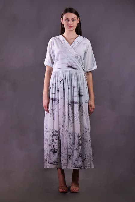 Rahul Singh Printed Wrap Midi Dress 