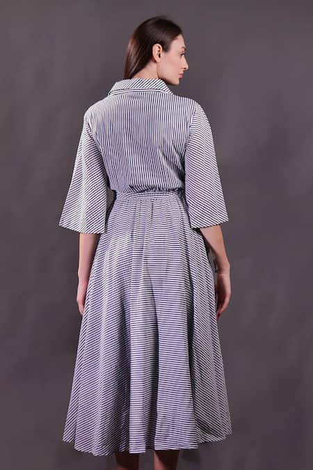 Rahul Singh Block Printed Stripe Midi Dress 