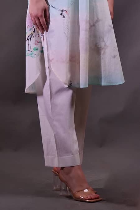 Rahul Singh_Ivory Cotton Mandarin Collar Printed Kurta And Trouser Set _Online_at_Aza_Fashions