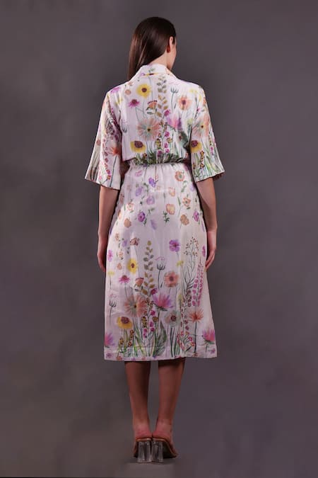 Rahul Singh Floral Print Chanderi Silk Midi Dress 