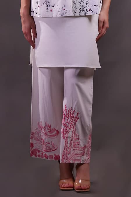 Rahul Singh Ivory Cotton Embroidery Round Neck Printed Waistcoat And Kantha Trouser Set Online at Aza Fashions Rahul Singh_Ivory Cotton Embroidery Round Neck Printed Waistcoat And Kantha Trouser Set _Online_at_Aza_Fashions