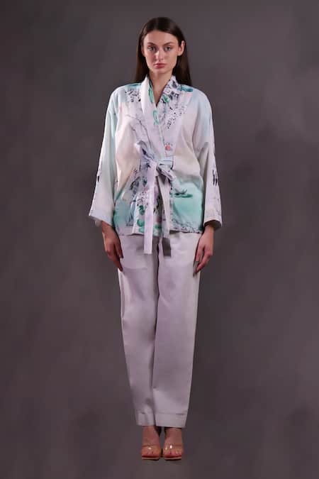 Buy_Rahul Singh_Ivory Cotton Open Neck Printed Shacket And Trouser Set _Online_at_Aza_Fashions