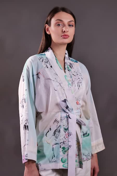 Shop_Rahul Singh_Ivory Cotton Open Neck Printed Shacket And Trouser Set _Online_at_Aza_Fashions