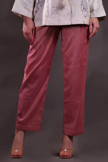 Rahul Singh_Ivory Silk V-neck Printed Shacket And Trouser Set _Online_at_Aza_Fashions