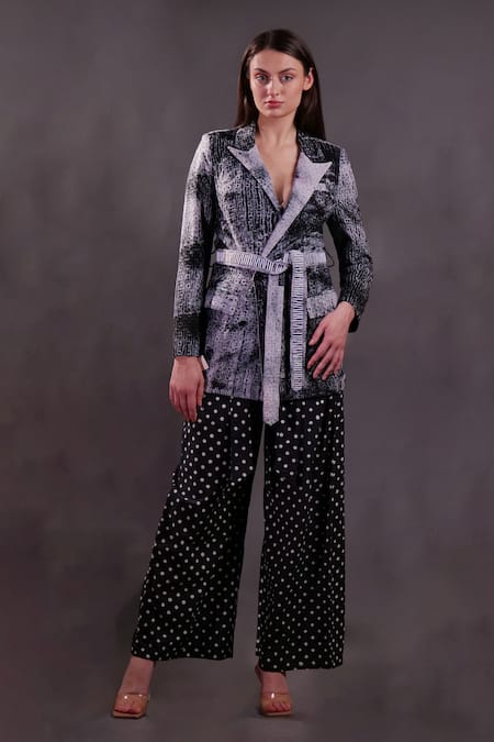 Rahul Singh Schiffli Shibori Pattern Shacket Trousers Set 