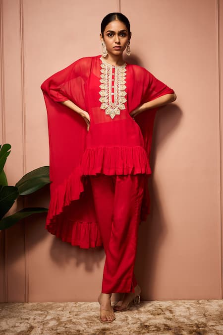 Neha Mehra Hand Embroidered Kaftan & Pant Set 