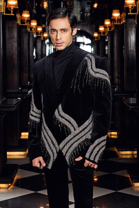 Mukti And Kavith Casa Noir Cascade Embellished Tuxedo Set 