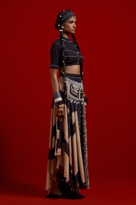 Aseem Kapoor_Black Beads High Neck Areej Embroidered Blouse _Online_at_Aza_Fashions