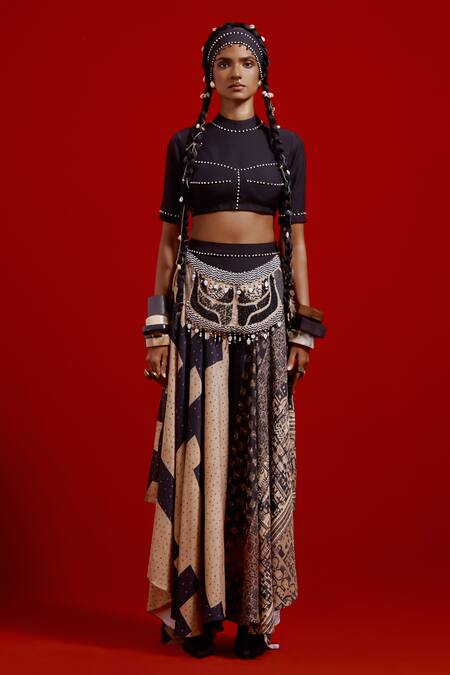 Buy_Aseem Kapoor_Black Beads High Neck Areej Embroidered Blouse _Online_at_Aza_Fashions