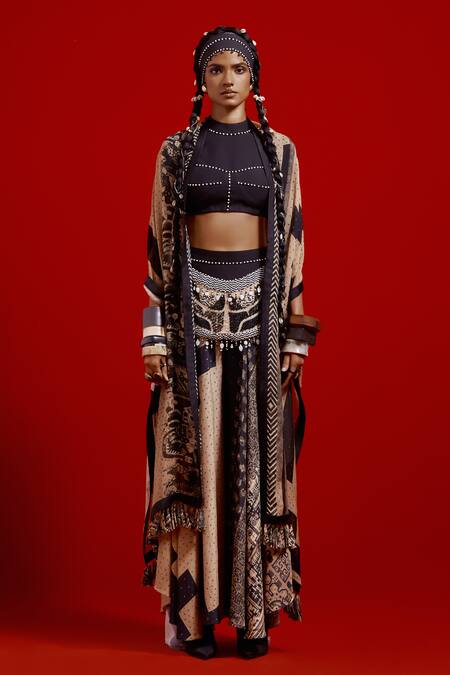 Aseem Kapoor_Black Beads High Neck Areej Embroidered Blouse _at_Aza_Fashions