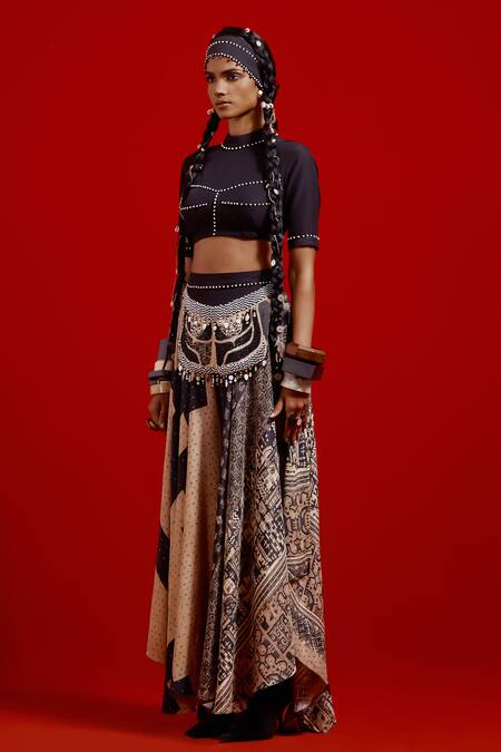 Buy_Aseem Kapoor_Black Beads High Neck Areej Embroidered Blouse 