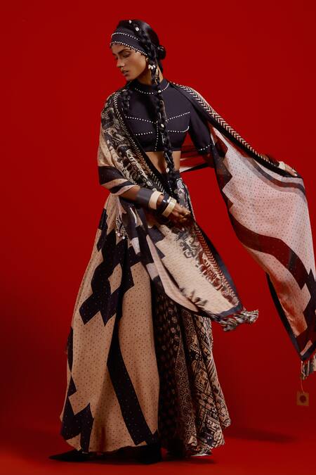 Shop_Aseem Kapoor_Black Beads High Neck Areej Embroidered Blouse 