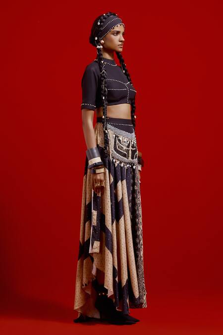 Aseem Kapoor Black Crepe, Silk Beads, Embroidery, Tassels High Neck Areej Blouse Set Online at Aza Fashions Aseem Kapoor_Black Crepe, Silk Beads, Embroidery, Tassels High Neck Areej Blouse Set _Online_at_Aza_Fashions