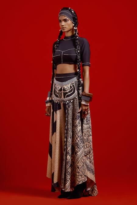 Aseem Kapoor Black Crepe, Silk Beads, Embroidery, Tassels High Neck Areej Blouse Set at Aza Fashions Aseem Kapoor_Black Crepe, Silk Beads, Embroidery, Tassels High Neck Areej Blouse Set _at_Aza_Fashions