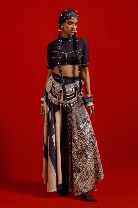 Buy Aseem Kapoor Black Crepe, Silk Beads, Embroidery, Tassels High Neck Areej Blouse Set Buy_Aseem Kapoor_Black Crepe, Silk Beads, Embroidery, Tassels High Neck Areej Blouse Set