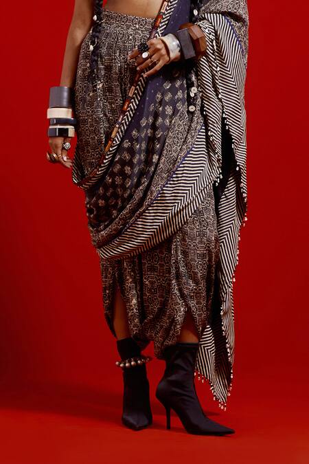 Shop_Aseem Kapoor_Twill Beads, Tassels, Embroidery Round Neck Kalpa Blouse _Online_at_Aza_Fashions