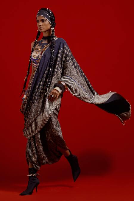 Aseem Kapoor_Black Cotton, Silk, Twill Beads, Tassels High Neck Alya Halter Blouse _at_Aza_Fashions