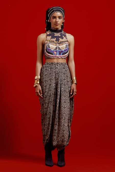 Buy_Aseem Kapoor_Black Silk, Cotton, Crepe Tassels, Beads, Embroidery Open Neck, Ritu Jacket Set _Online_at_Aza_Fashions