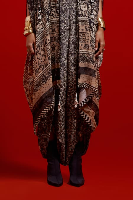 Buy_Aseem Kapoor_Black Silk, Cotton, Crepe Tassels, Beads, Embroidery Open Neck, Ritu Jacket Set 