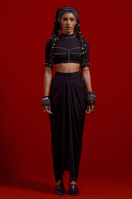 Buy Aseem Kapoor Black Beads, Embroidery High Neck Areej Blouse And Skirt Set Online at Aza Fashions Buy_Aseem Kapoor_Black Beads, Embroidery High Neck Areej Blouse And Skirt Set _Online_at_Aza_Fashions