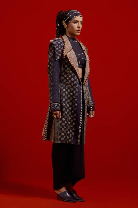 Shop Aseem Kapoor Black Beads, Embroidery High Neck Areej Blouse And Skirt Set Online at Aza Fashions Shop_Aseem Kapoor_Black Beads, Embroidery High Neck Areej Blouse And Skirt Set _Online_at_Aza_Fashions